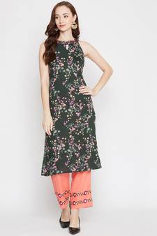 Green floral print rayon salwar