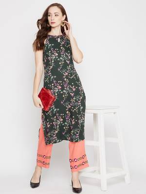 Green floral print rayon salwar 2
