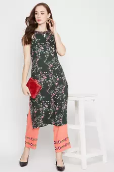 Green floral print rayon salwar