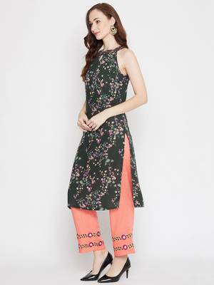 Green floral print rayon salwar 3