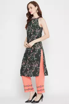 Green floral print rayon salwar