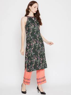 Green floral print rayon salwar 4