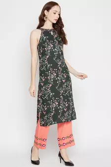 Green floral print rayon salwar