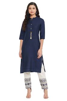 Navy blue embroidered cotton salwar