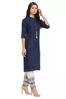 Navy blue embroidered cotton salwar
