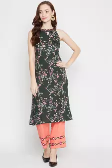 Green floral print rayon salwar