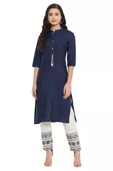 Navy blue embroidered cotton salwar