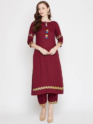 Maroon embroidered rayon salwar 1