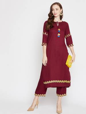 Maroon embroidered rayon salwar 2