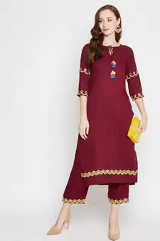 Maroon embroidered rayon salwar