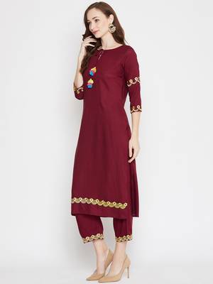 Maroon embroidered rayon salwar 3