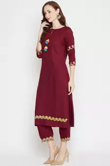 Maroon embroidered rayon salwar