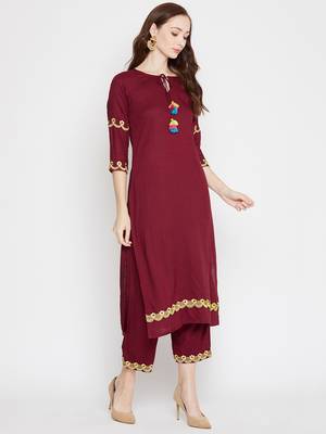 Maroon embroidered rayon salwar 4