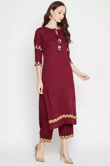 Maroon embroidered rayon salwar