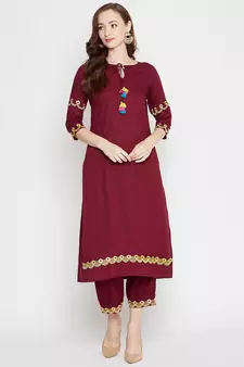 Maroon embroidered rayon salwar