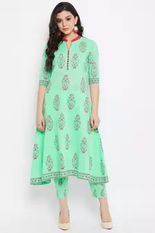 Green printed cotton salwar