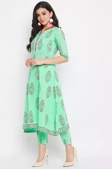 Green printed cotton salwar