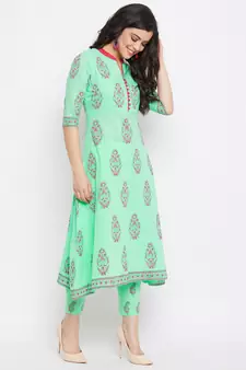 Green printed cotton salwar