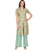 Green printed Rayon  kurti &   palazzo