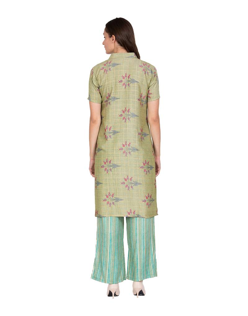Green printed Rayon  kurti &   palazzo