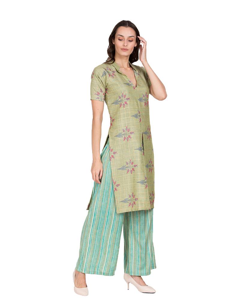 Green printed Rayon  kurti &   palazzo