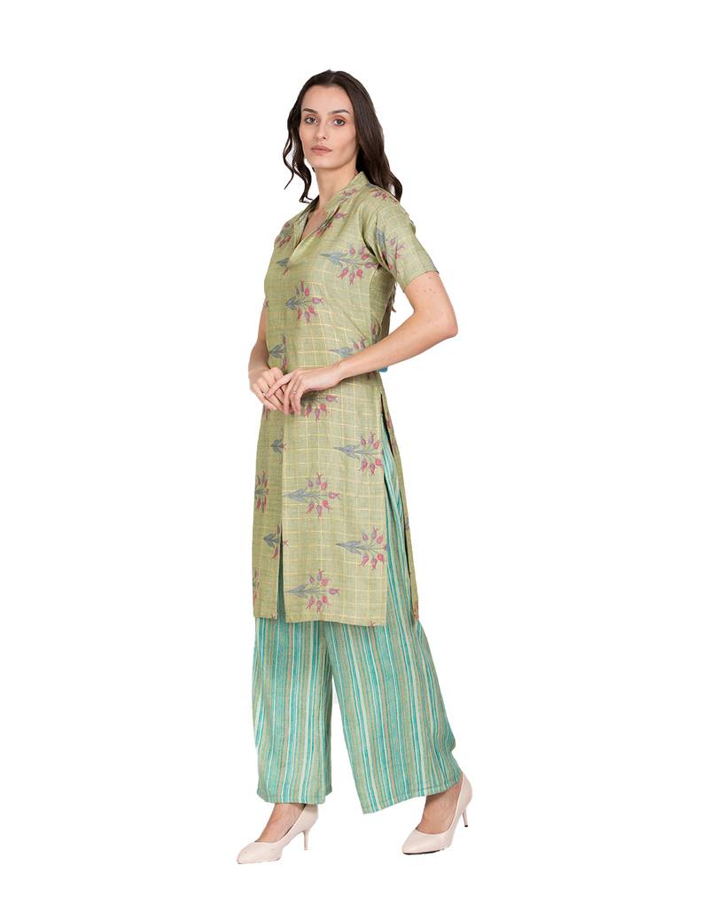 Green printed Rayon  kurti &   palazzo