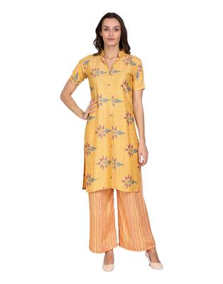 Yellow printed Rayon  kurti &   palazzo 1
