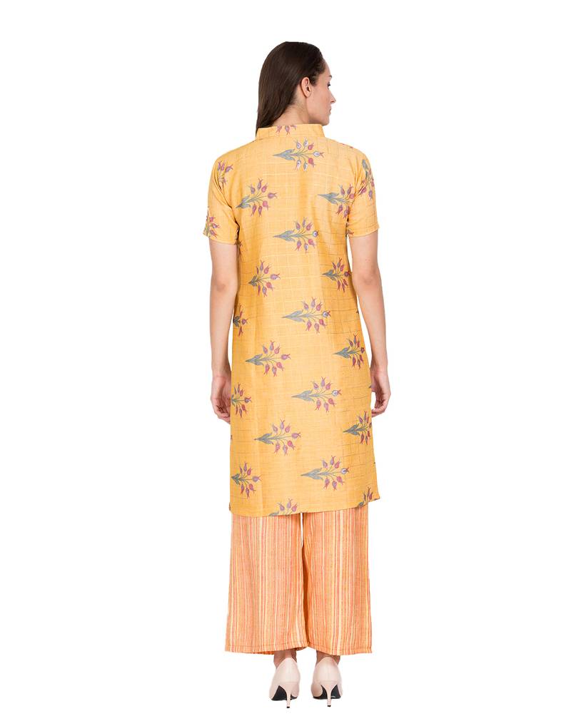 Yellow printed Rayon  kurti &   palazzo