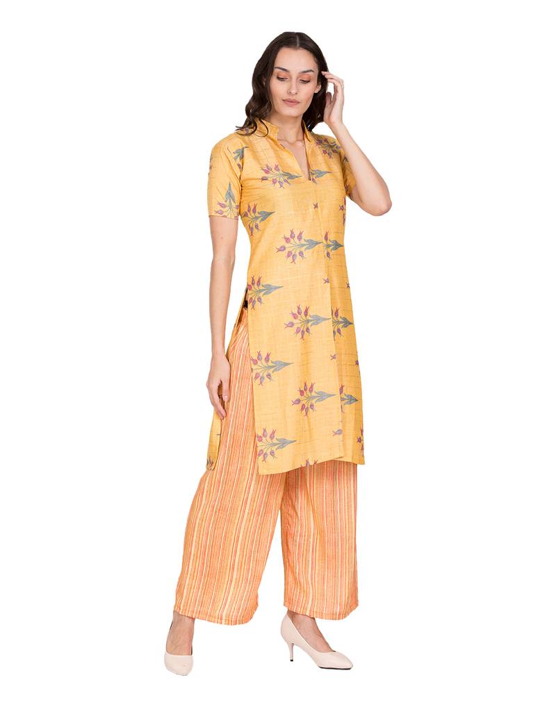 Yellow printed Rayon  kurti &   palazzo