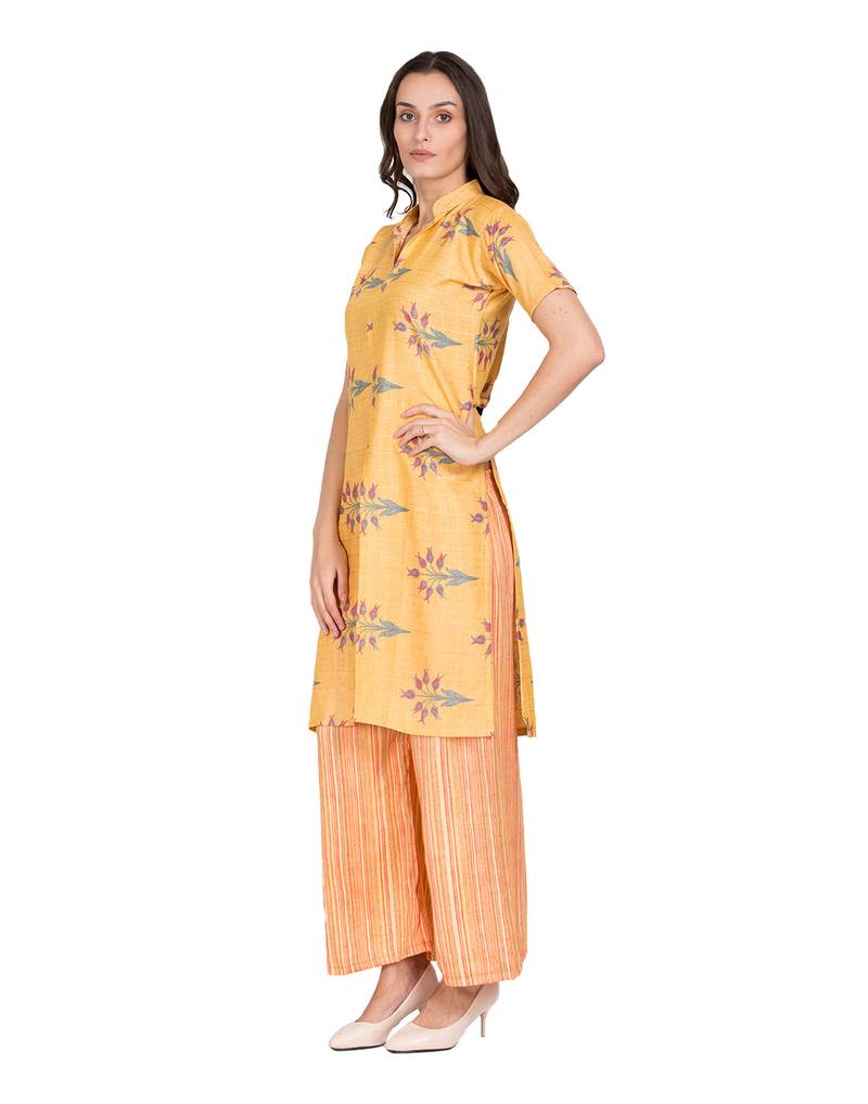 Yellow printed Rayon  kurti &   palazzo
