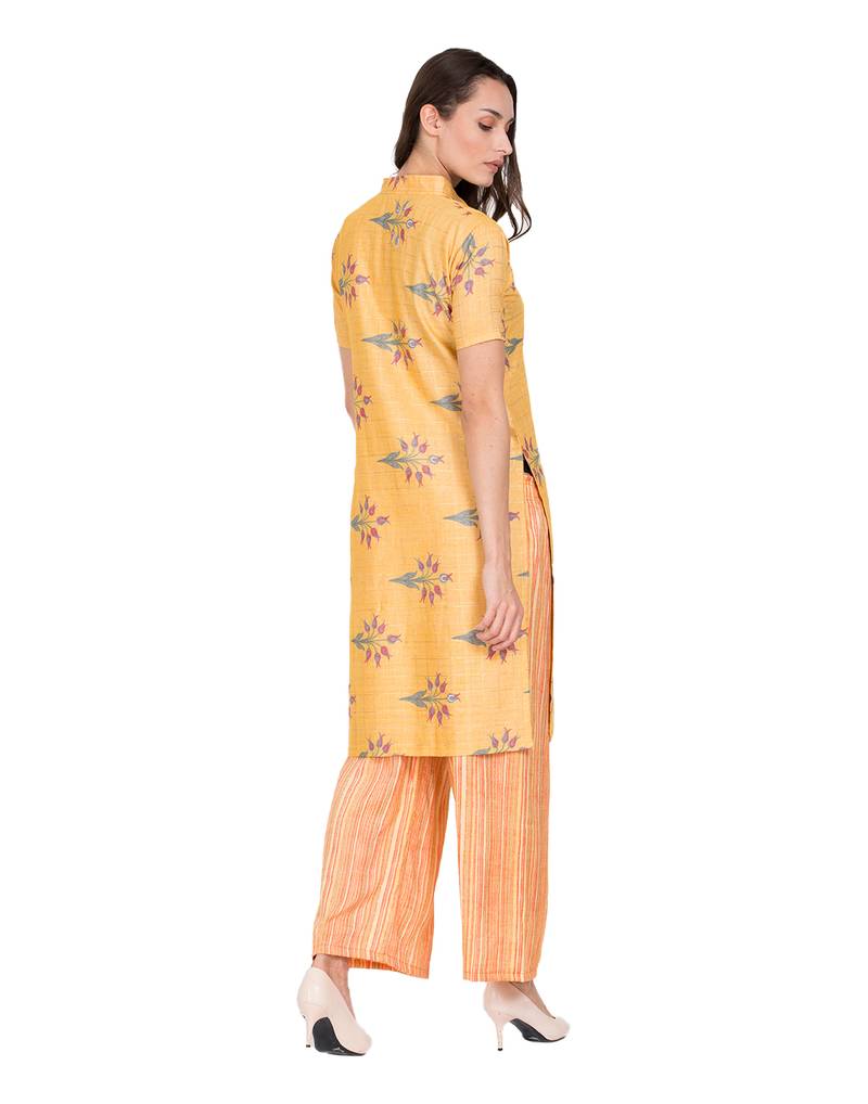 Yellow printed Rayon  kurti &   palazzo