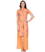 Orange printed Rayon  kurti &   palazzo