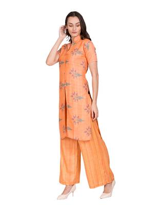 Orange printed Rayon  kurti &   palazzo 3