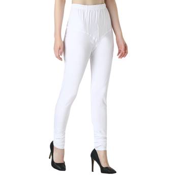 Women White Solid Churidar Leggings 2