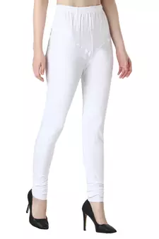 Women White Solid Churidar Leggings