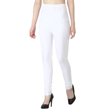 Women White Solid Churidar Leggings 3
