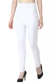 Women White Solid Churidar Leggings