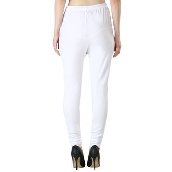 Women White Solid Churidar Leggings 4