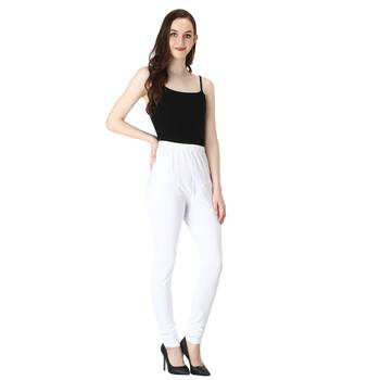 Women White Solid Churidar Leggings 5