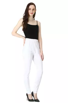 Women White Solid Churidar Leggings