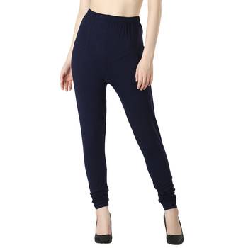 Women Navy Solid Churidar Leggings 1