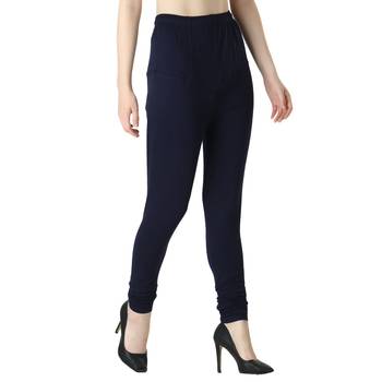 Women Navy Solid Churidar Leggings 2