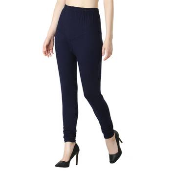 Women Navy Solid Churidar Leggings 3