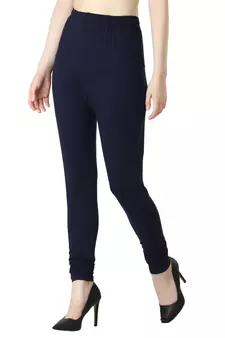 Women Navy Solid Churidar Leggings