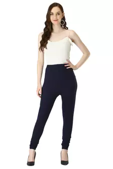 Women Navy Solid Churidar Leggings