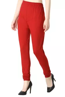 Women Red Solid Churidar Leggings