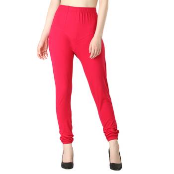 Women Pink Solid Churidar Leggings 1