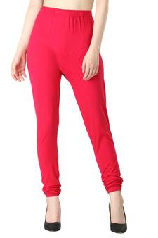 Women Pink Solid Churidar Leggings