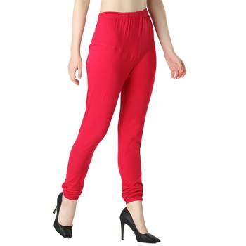 Women Pink Solid Churidar Leggings 2