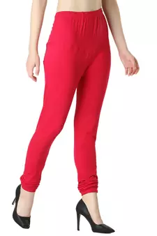 Women Pink Solid Churidar Leggings